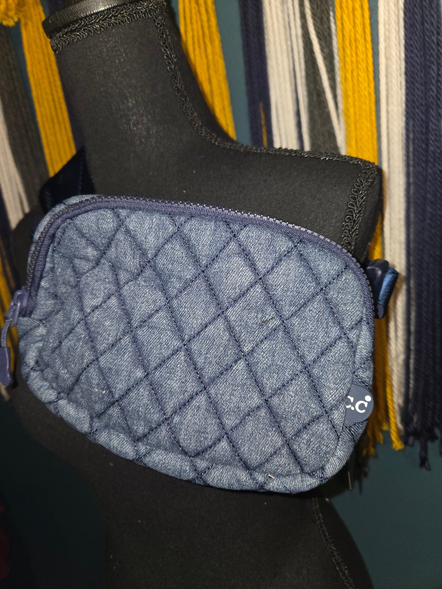 Denim Diamond Quilted C.C Belt Bag