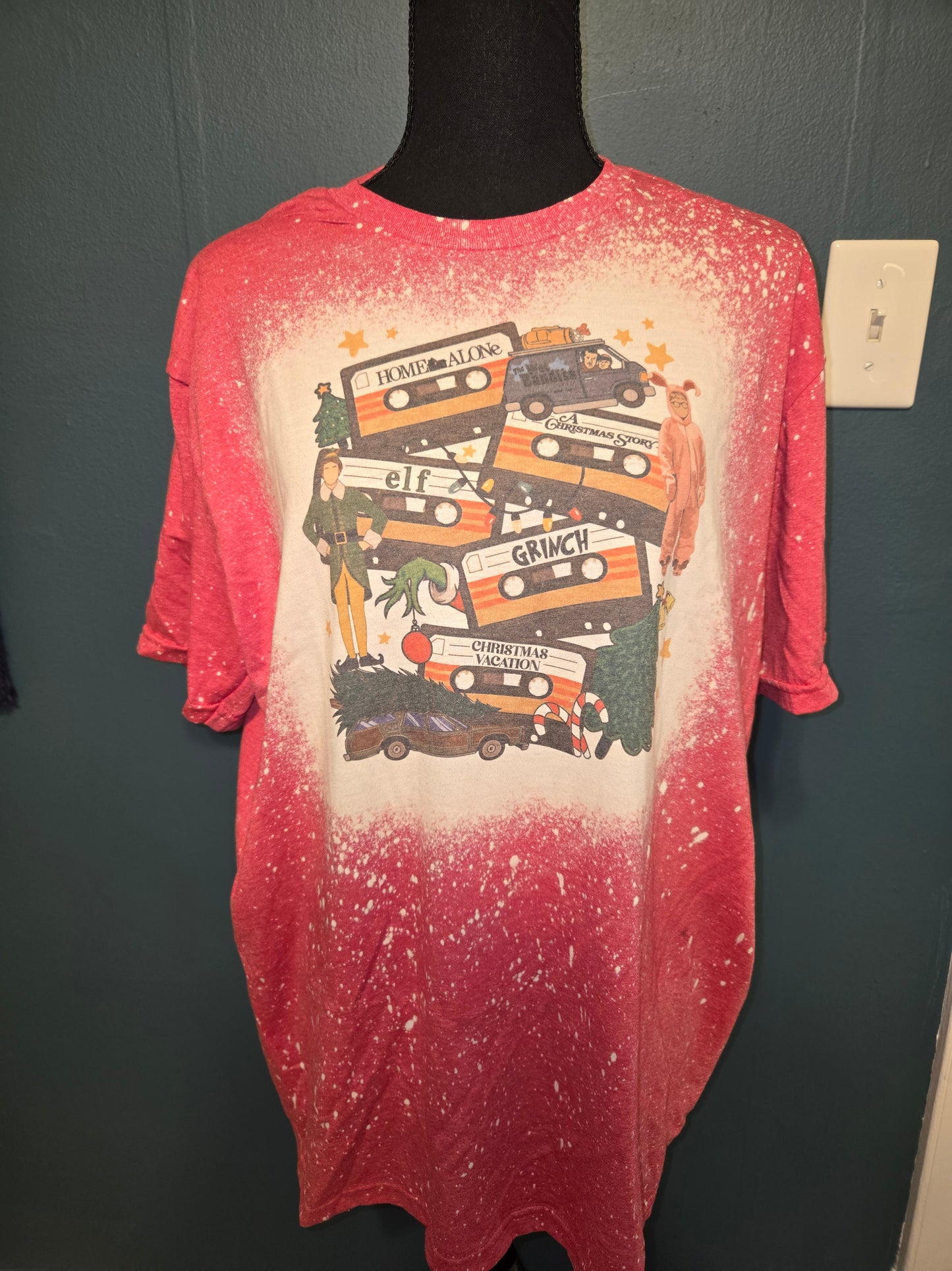 Christmas Movies Cassette Tapes Bleached Graphic Tee