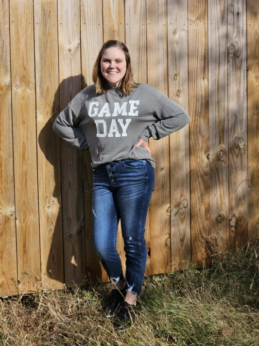 Corded Game Day Graphic Longsleeve Crewneck Top