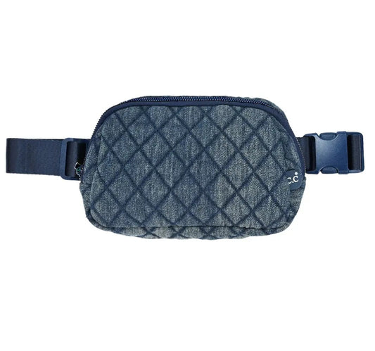 Denim Diamond Quilted C.C Belt Bag