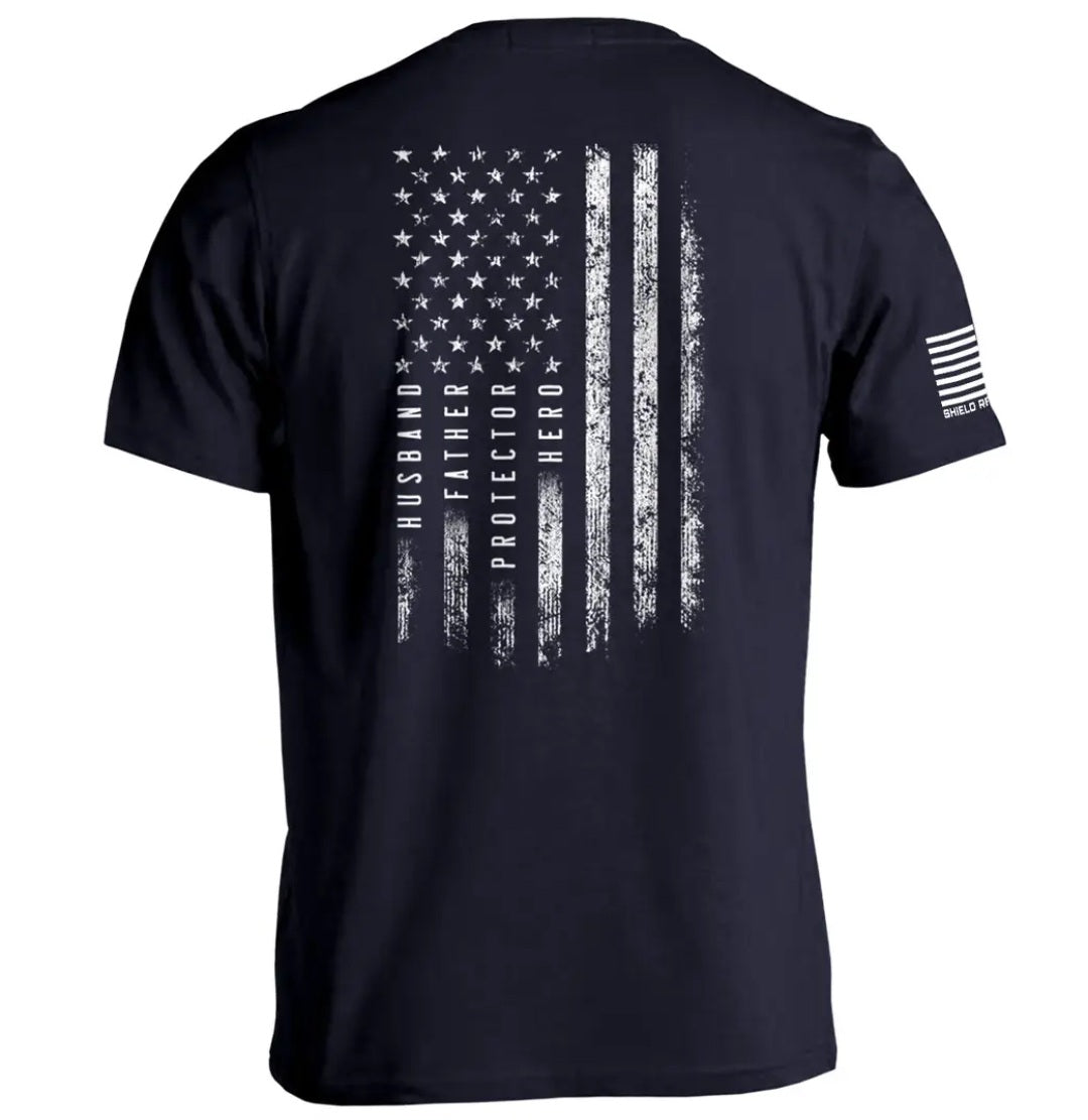 Husband Father Protector Hero American Flag Tee