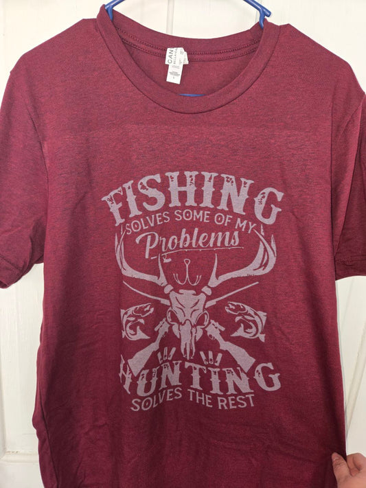 Mens Fishing and Hunting Solves Problems Tee